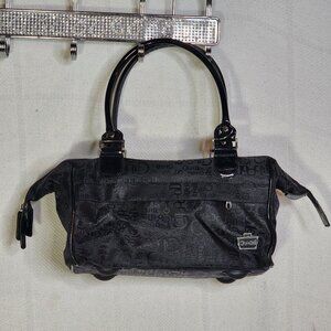 Caboodles Black Logo Nylon Faux Patent Leather Handles Pink Polka Dot Lined Bag